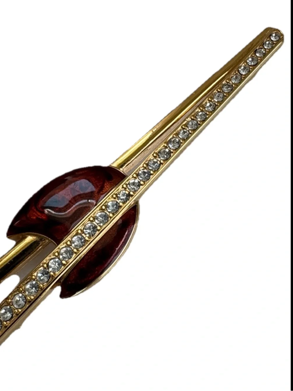 Monet Vintage Art Deco modernist Gold tone brown Enamel Rhinestone Brooch Pin